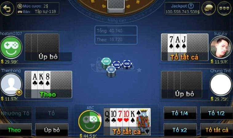 Bàn chơi Xì Tố tại Bet88